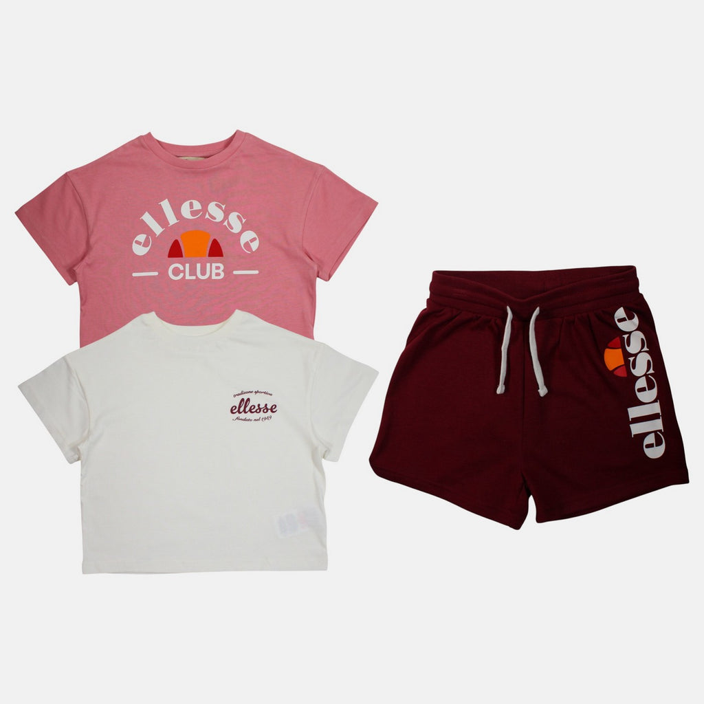 Pack Of 2 Ellesse Girls' T-Shirts And Shorts - Pink/White