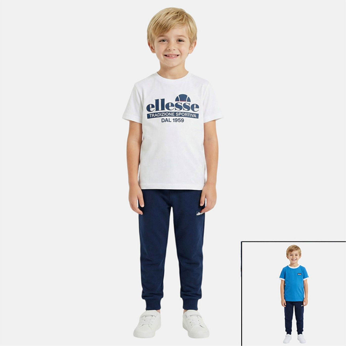 Pack of 2 Ellesse Boys' T-Shirts and Jogging Pants - White/Navy