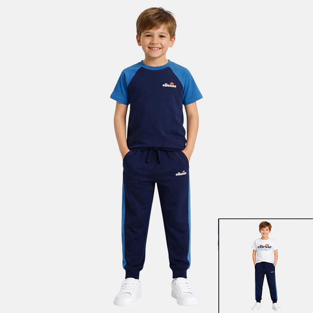 Pack de 2 Camisetas y Pantalones de Chándal Ellesse Niño - Azul Marino/Blanco