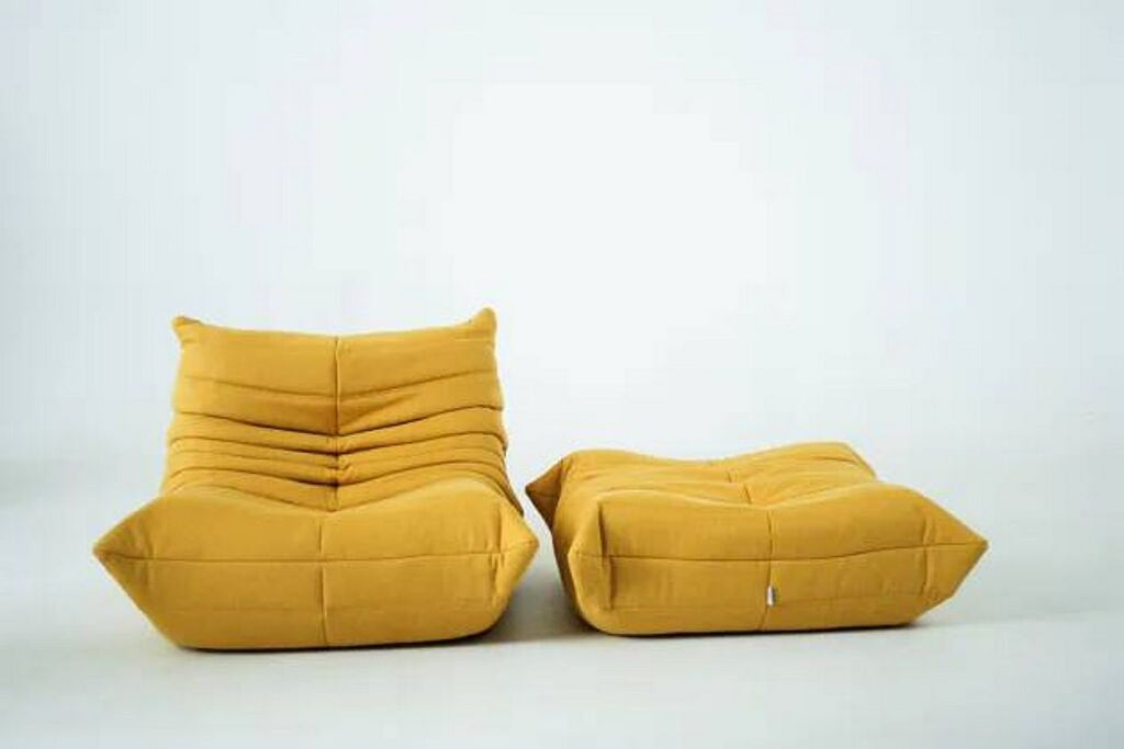 Conjunto Togo - Sillón sin brazos + Puf - Tweed - Amarillo