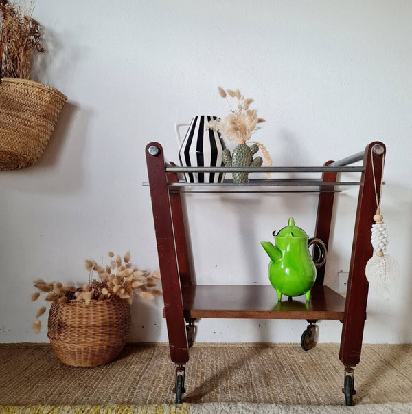 Lille vintage rullebord i træ og metal | Rullevogn i retrostil - Træ