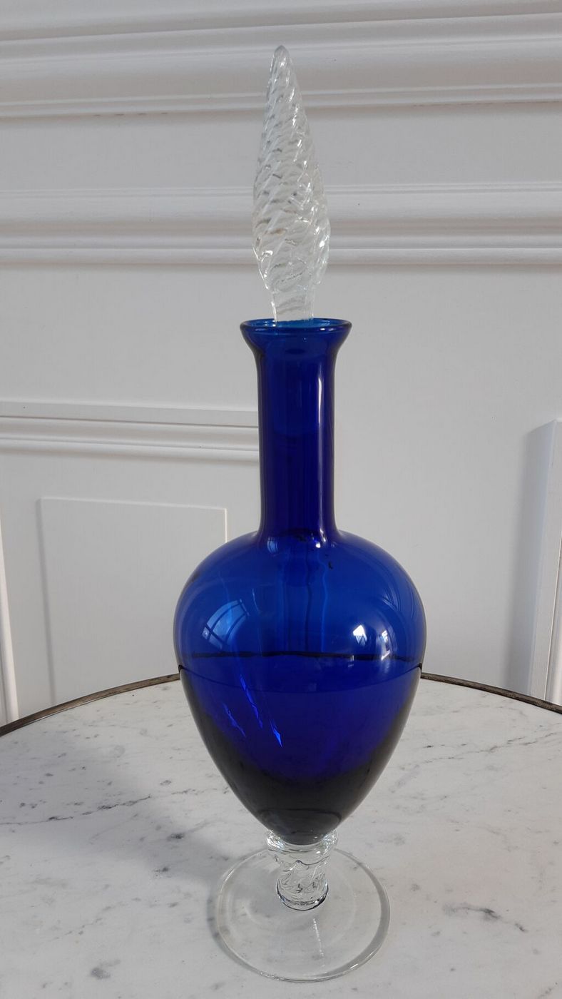 Dúo de garrafas de vidrio esmerilado de los años 60 y 70 - Verde y azul