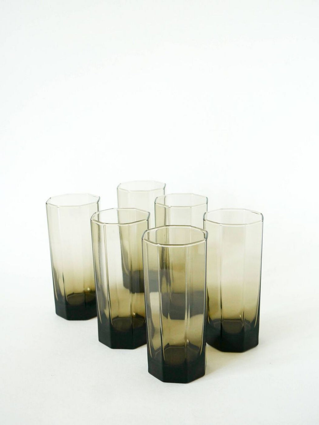 Sæt med 6 ottekantede longdrinkglas / Røget glas / Design / 1970 - 15 - Sort