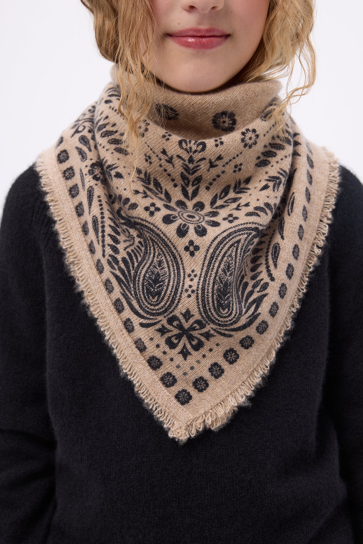 Mała Bandana Angy - Beżowo-Czarna - Dziecięca