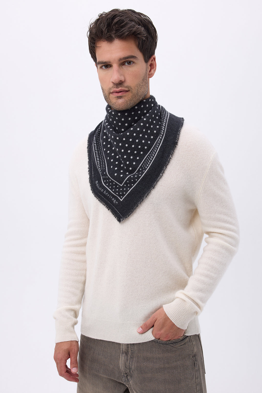 Mała bandana Heritage w kropki – czarno-biała – męska