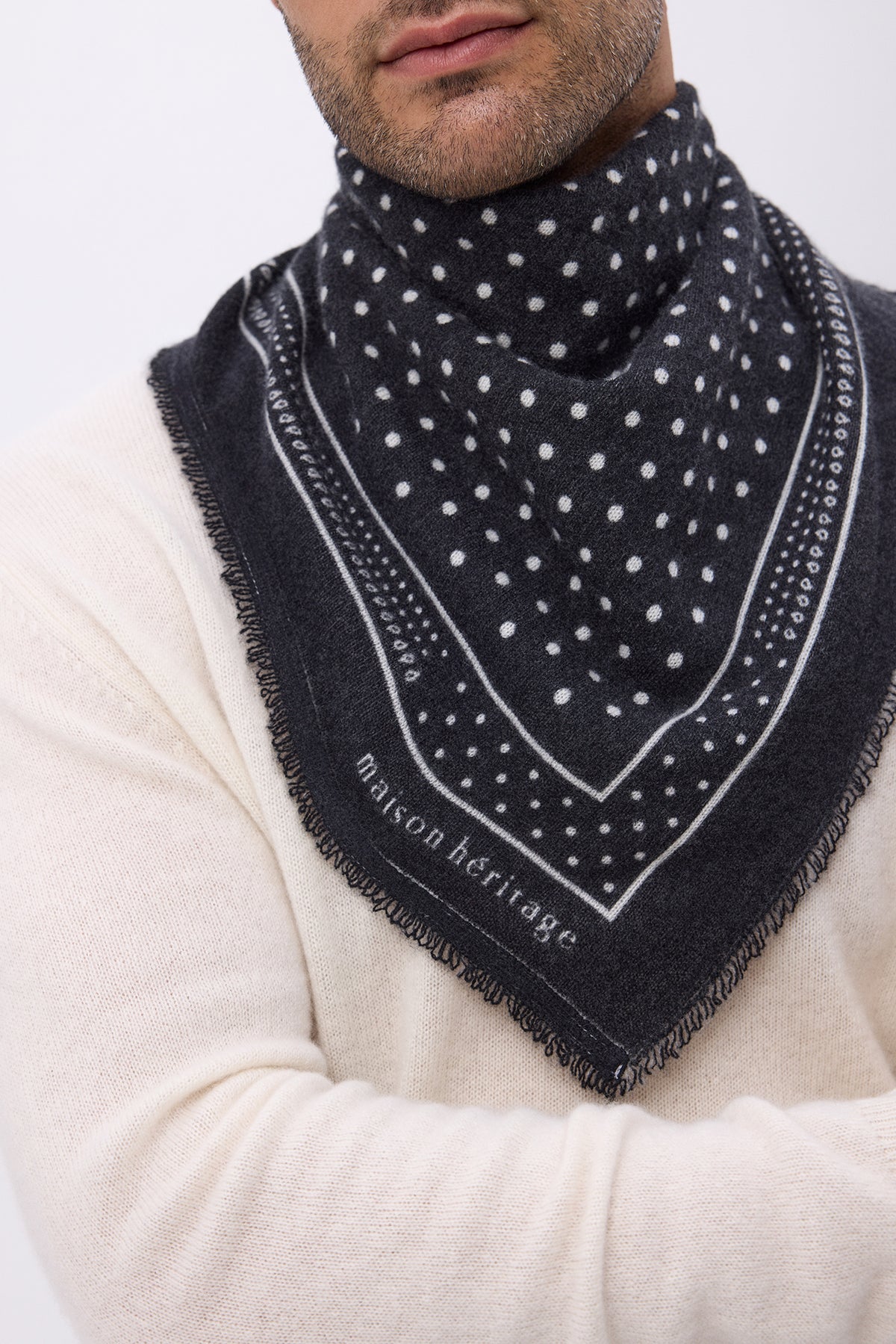 Mała bandana Heritage w kropki – czarno-biała – męska
