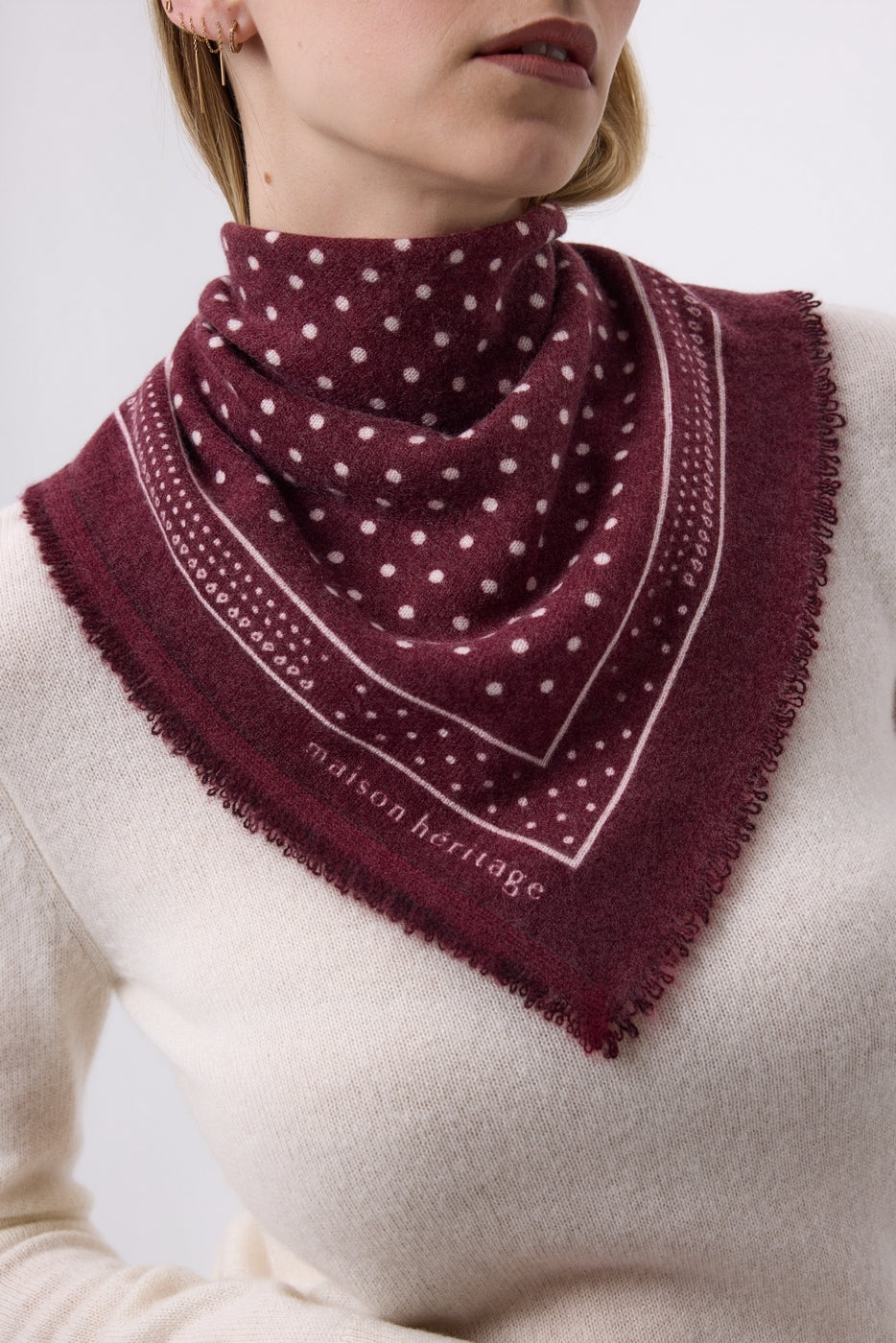 Kleine Bandana Heritage Stippen - Bordeaux Wit - Dames