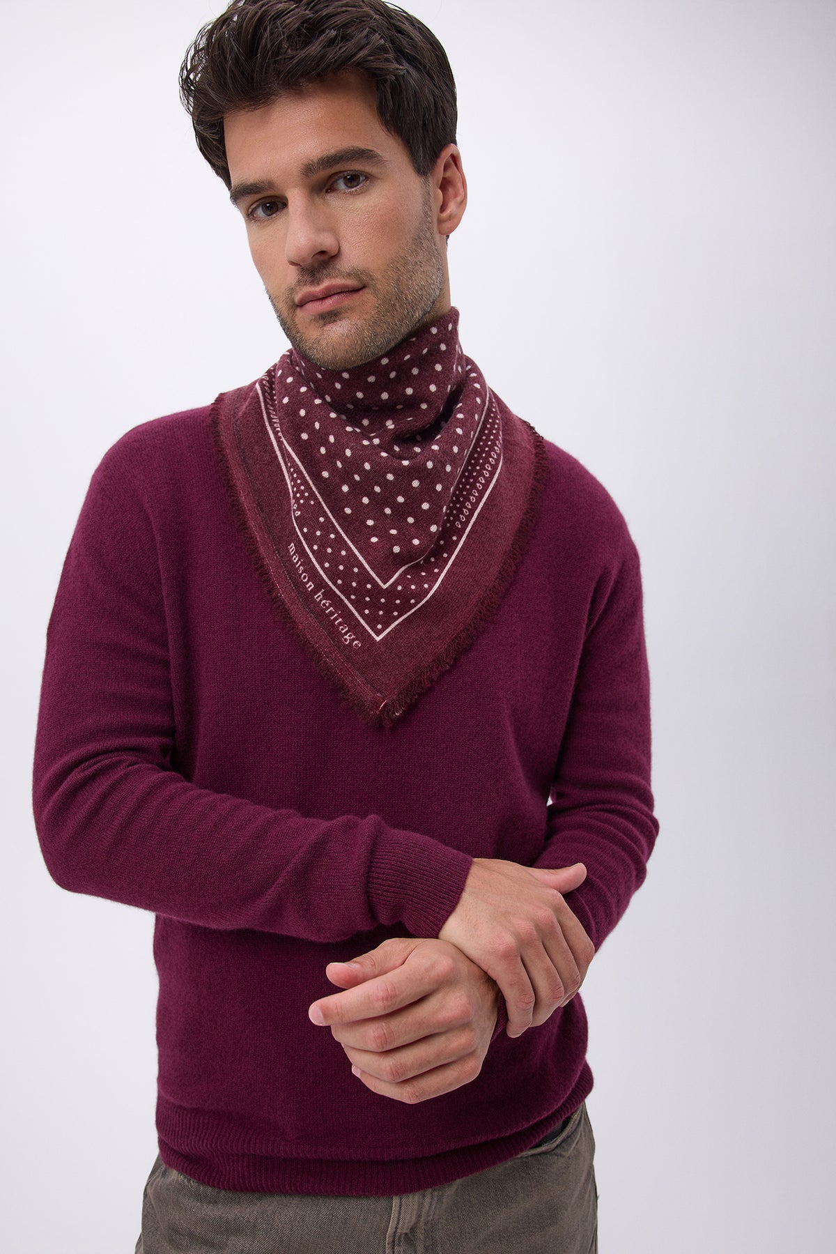Kleine Bandana Heritage Pois - Bordeaux Wit - Heren