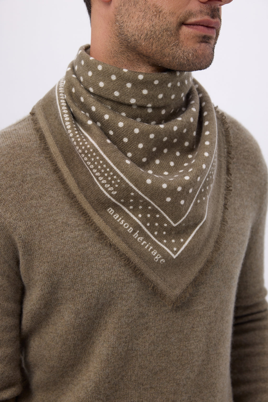 Kleine Bandana Heritage Stippen - Kaki Wit - Heren
