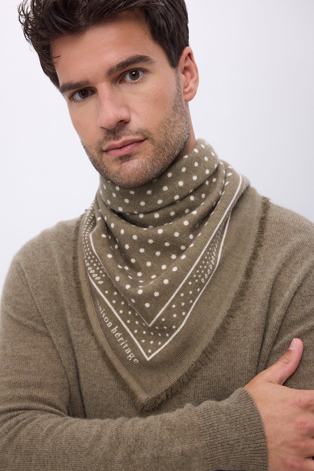 Kleine Bandana Heritage Stippen - Kaki Wit - Heren
