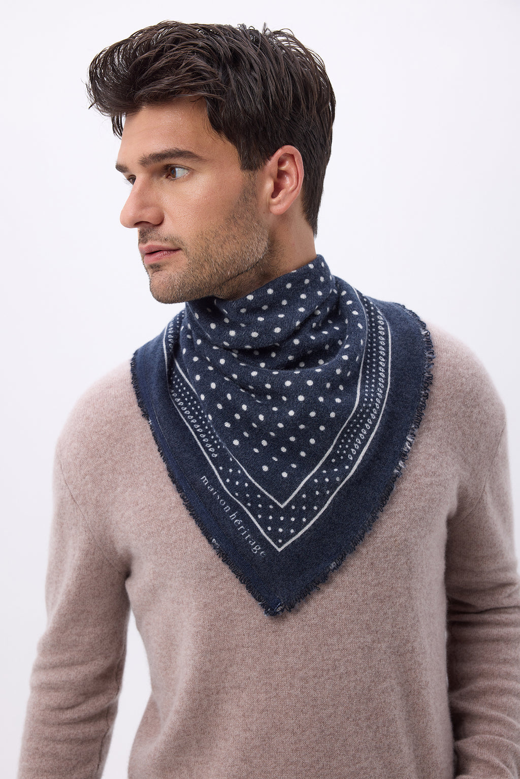 Small Heritage Polka Dot Bandana - Navy Blue White - Men