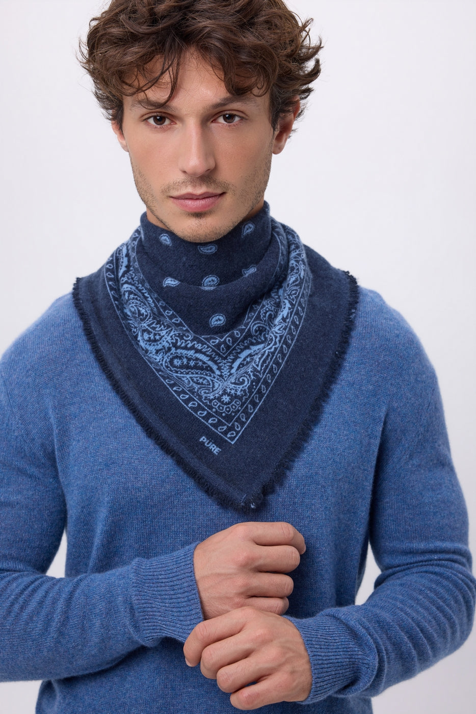 Piccola Bandana Presley - Blu Marino Celeste - Uomo - 100% Cashmere