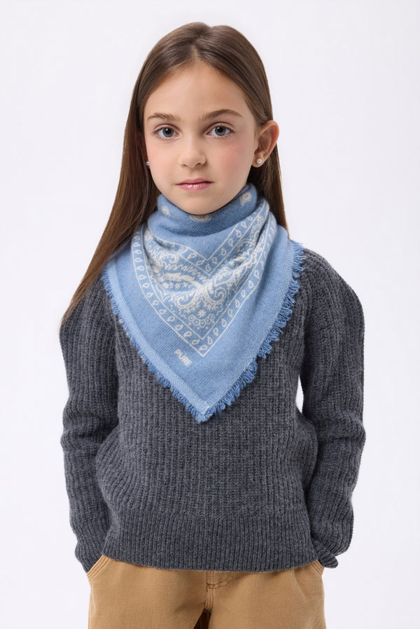 Bandana Pequeña Presley - Azul Claro Blanco - Niño - 100% Cachemira