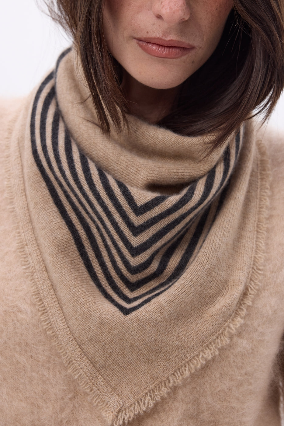 Small Square Stripes Bandana - Cream Beige - Women