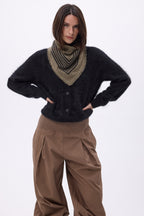 Bandana pequeño Rayas cuadradas - Caqui jaspeado negro - Mujer