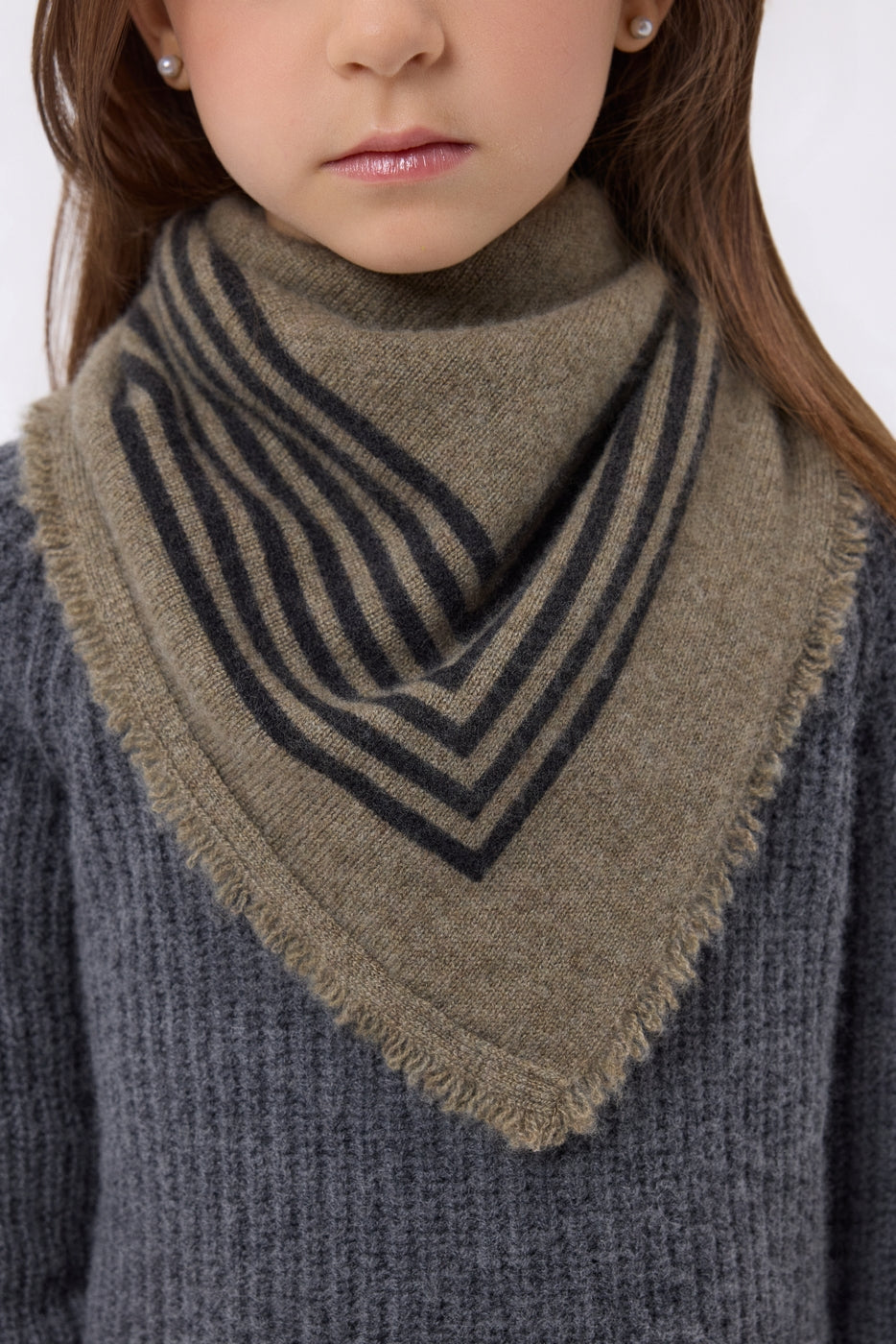 Petit Bandana Square Stripes - Khaki Chine Noir - Enfant