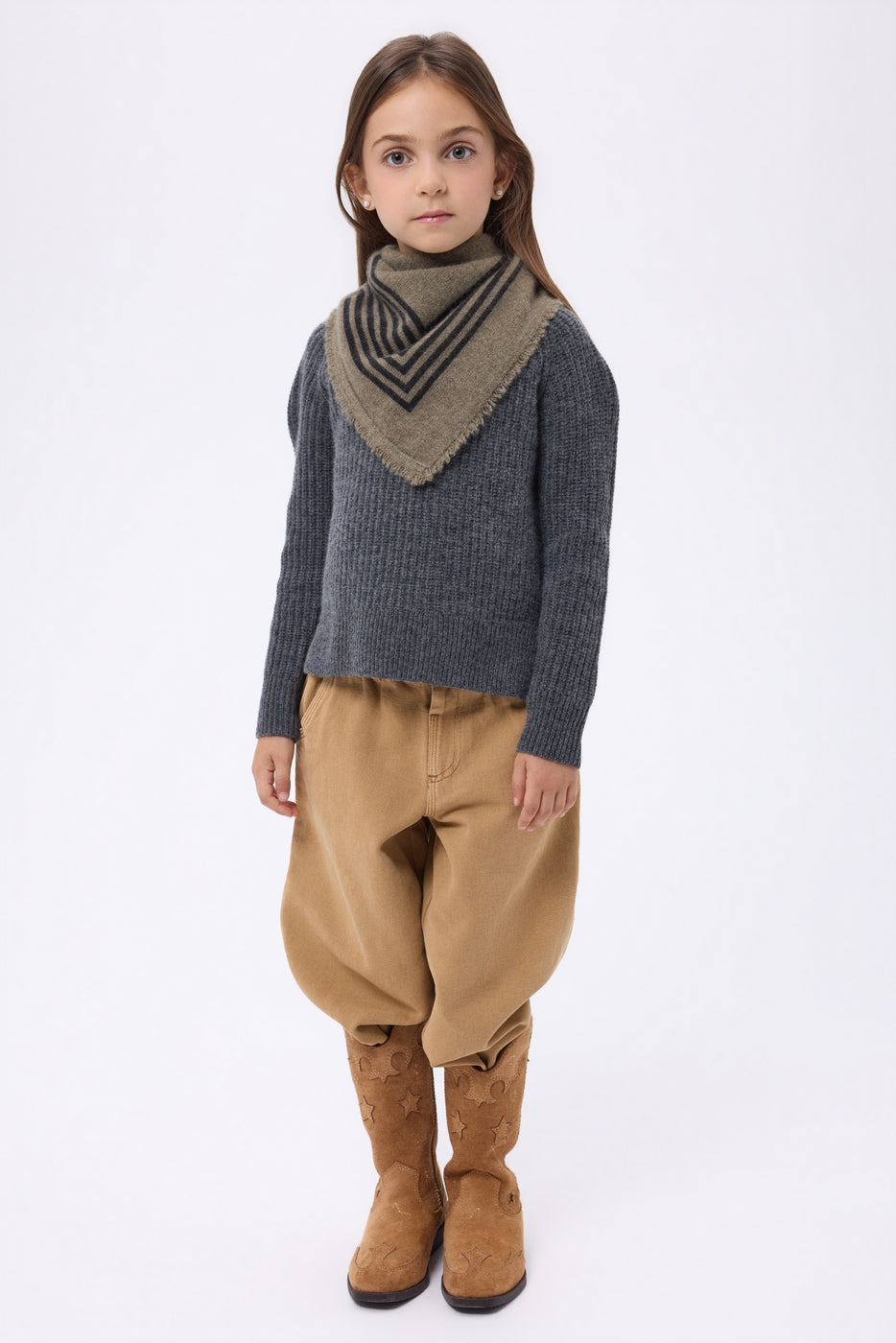 Petit Bandana Square Stripes - Khaki Chine Noir - Enfant