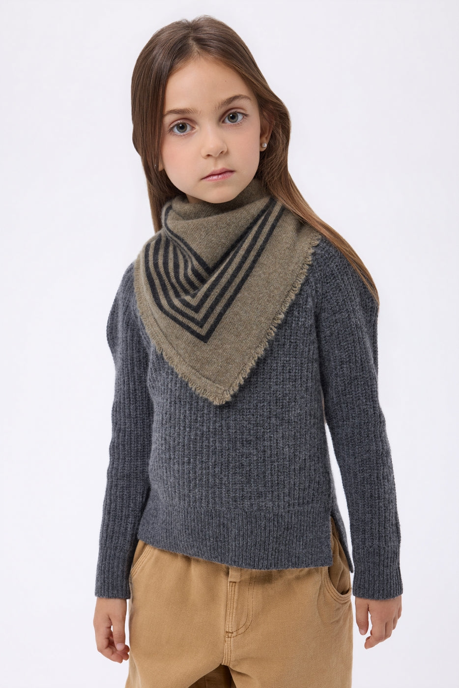 Petit Bandana Square Stripes - Khaki Chine Noir - Enfant