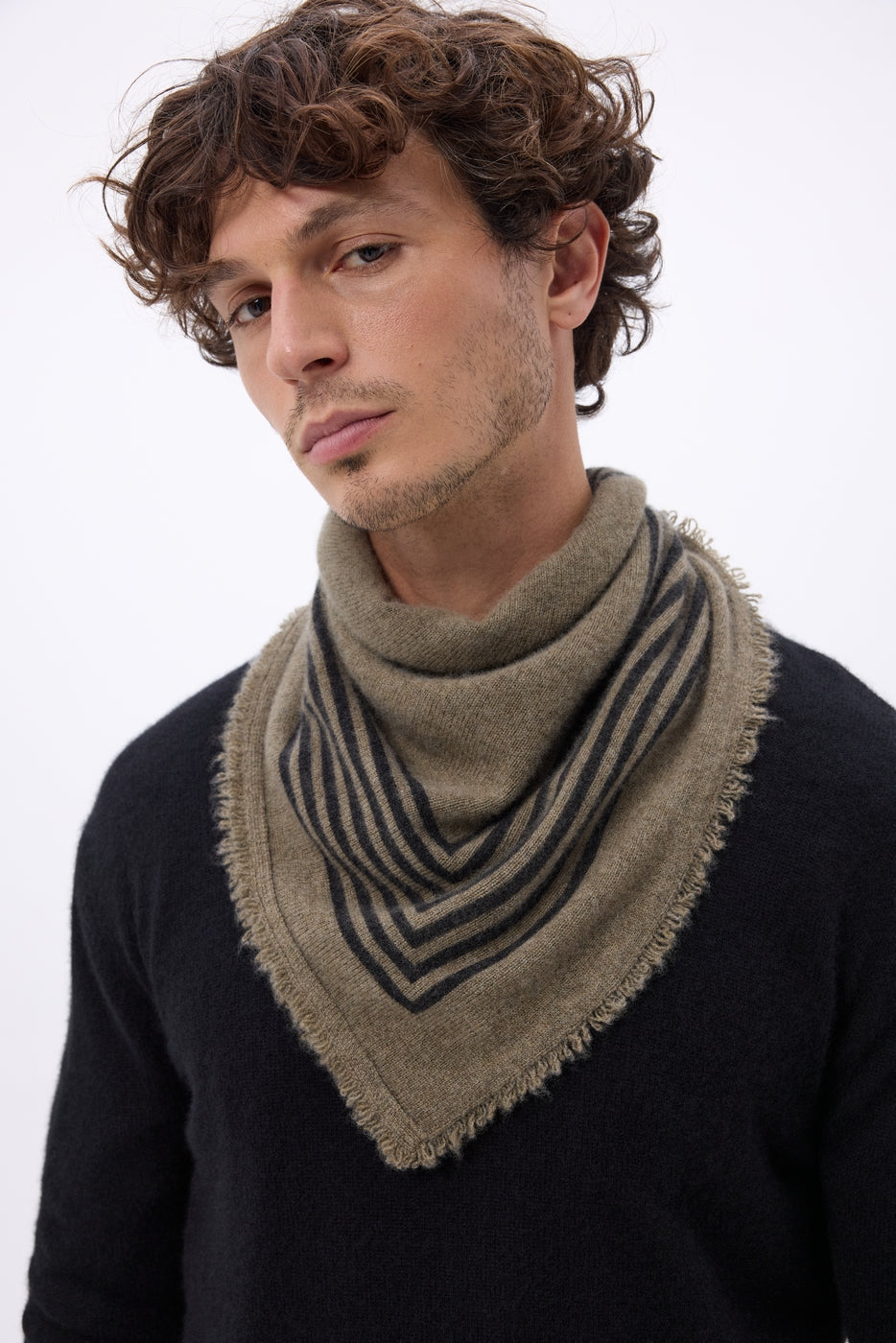 Bandana pequeño Square Stripes - Caqui jaspeado negro - Hombre