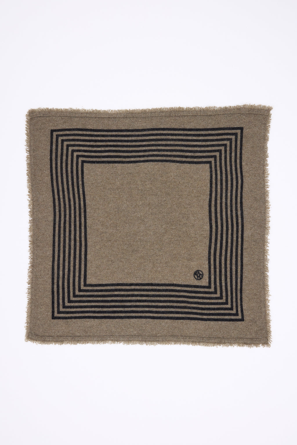 Petit Bandana Square Stripes - Khaki Chine Noir - Femme - 100% Cachemire