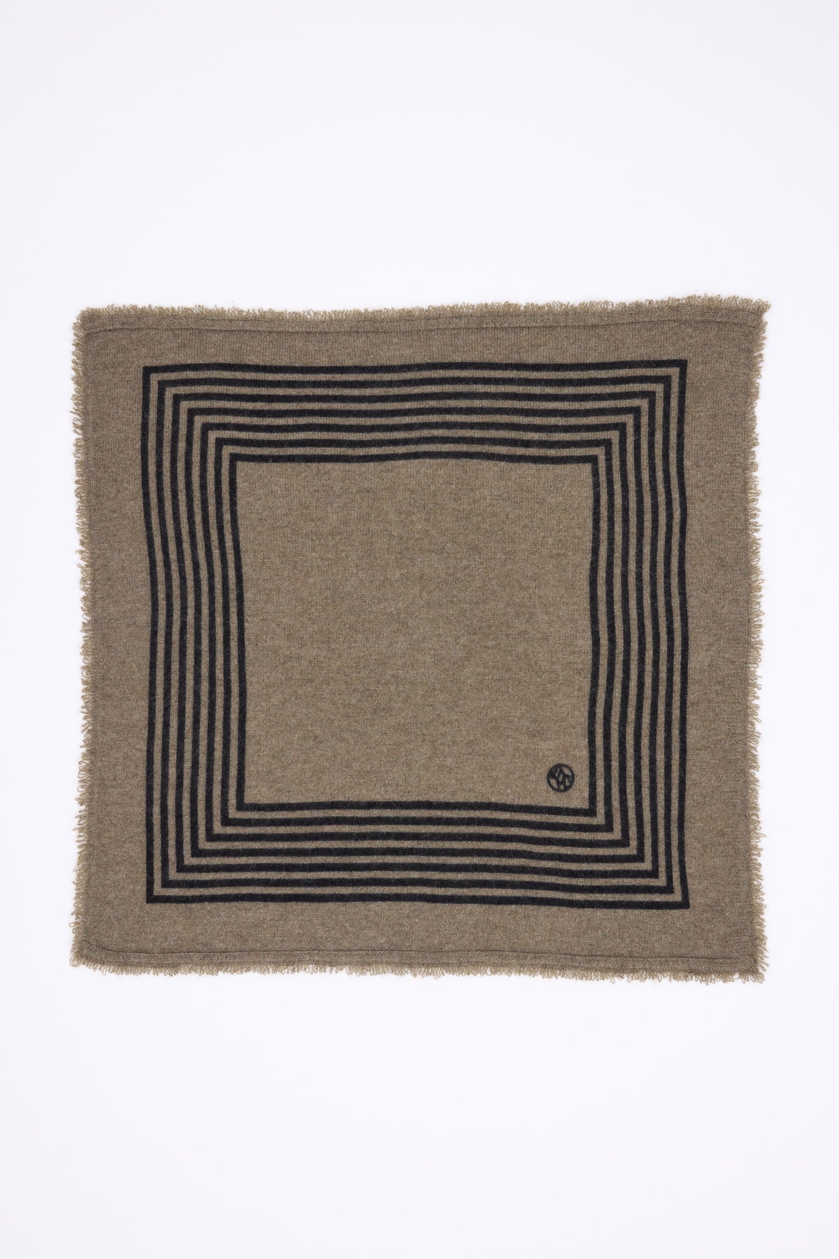 Petit Bandana Square Stripes - Khaki Chine Noir - Femme - 100% Cachemire