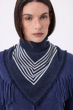 Small Square Stripes Bandana - Navy Blue - Women