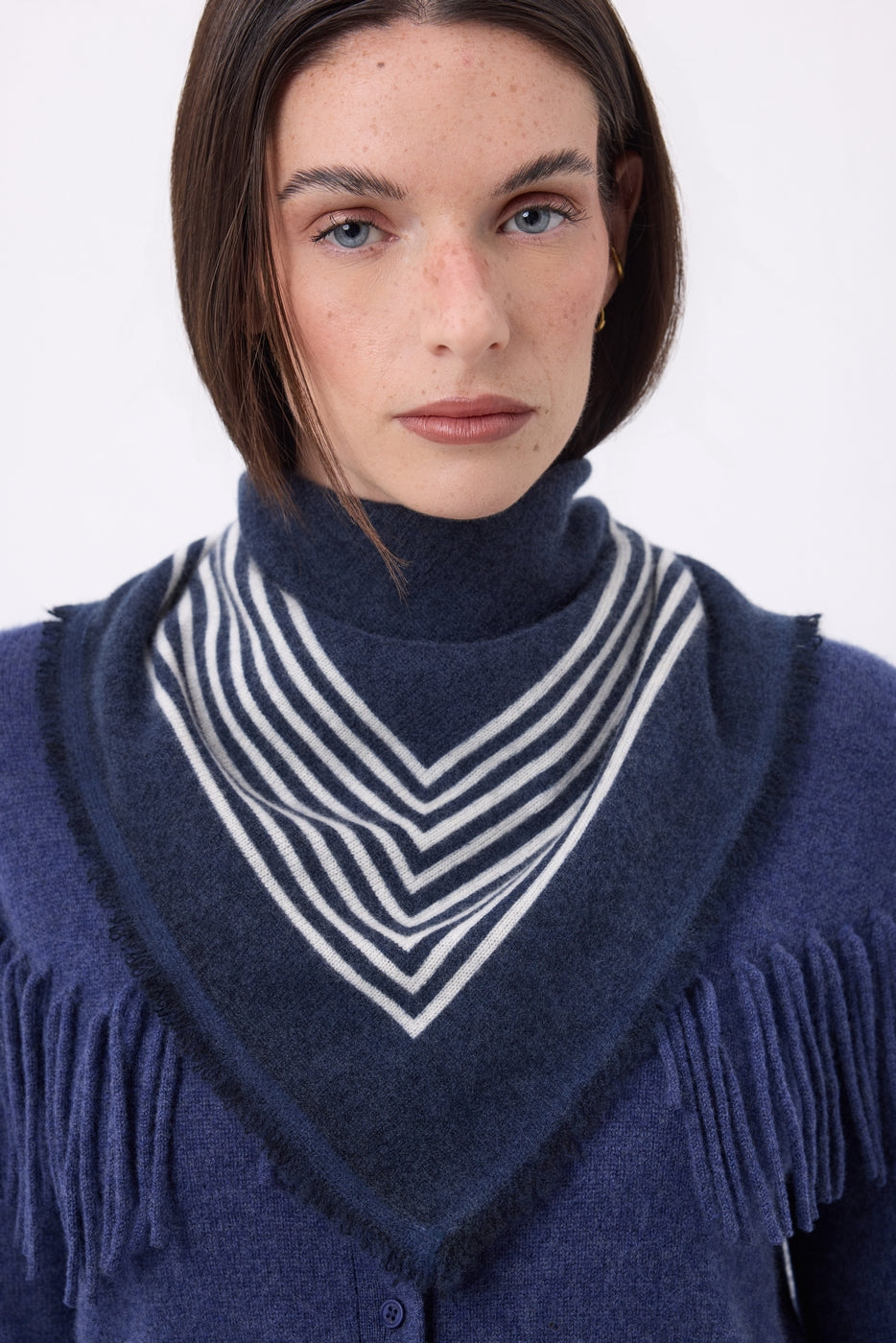 Small Square Stripes Bandana - Navy Blue - Women