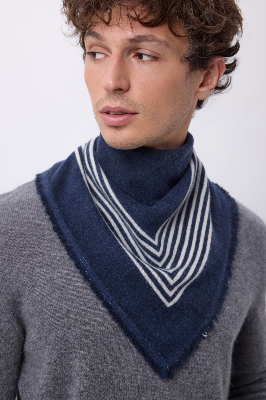 Small Square Stripes Bandana - Navy Blue - Men