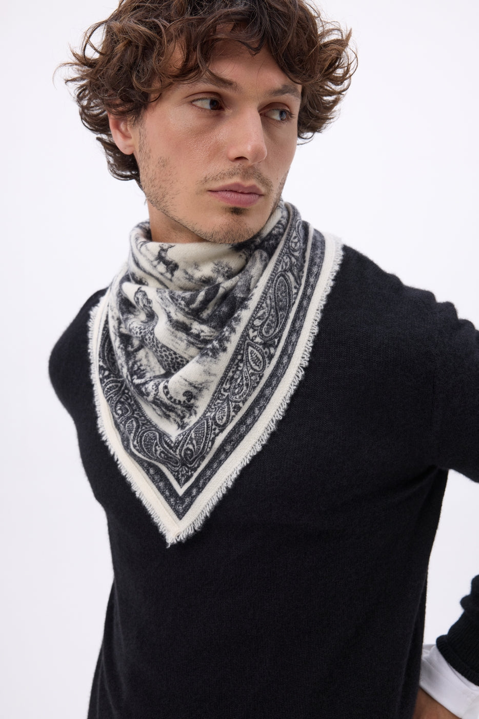 Bandana pequeño Toile de Jouy - Negro - Mujer