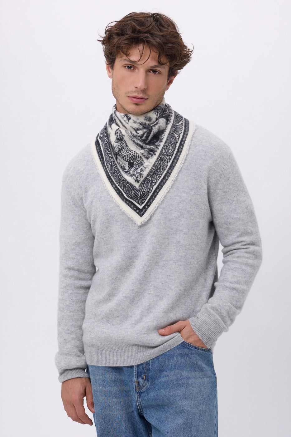 Petit Bandana Toile De Jouy - Noir - Homme