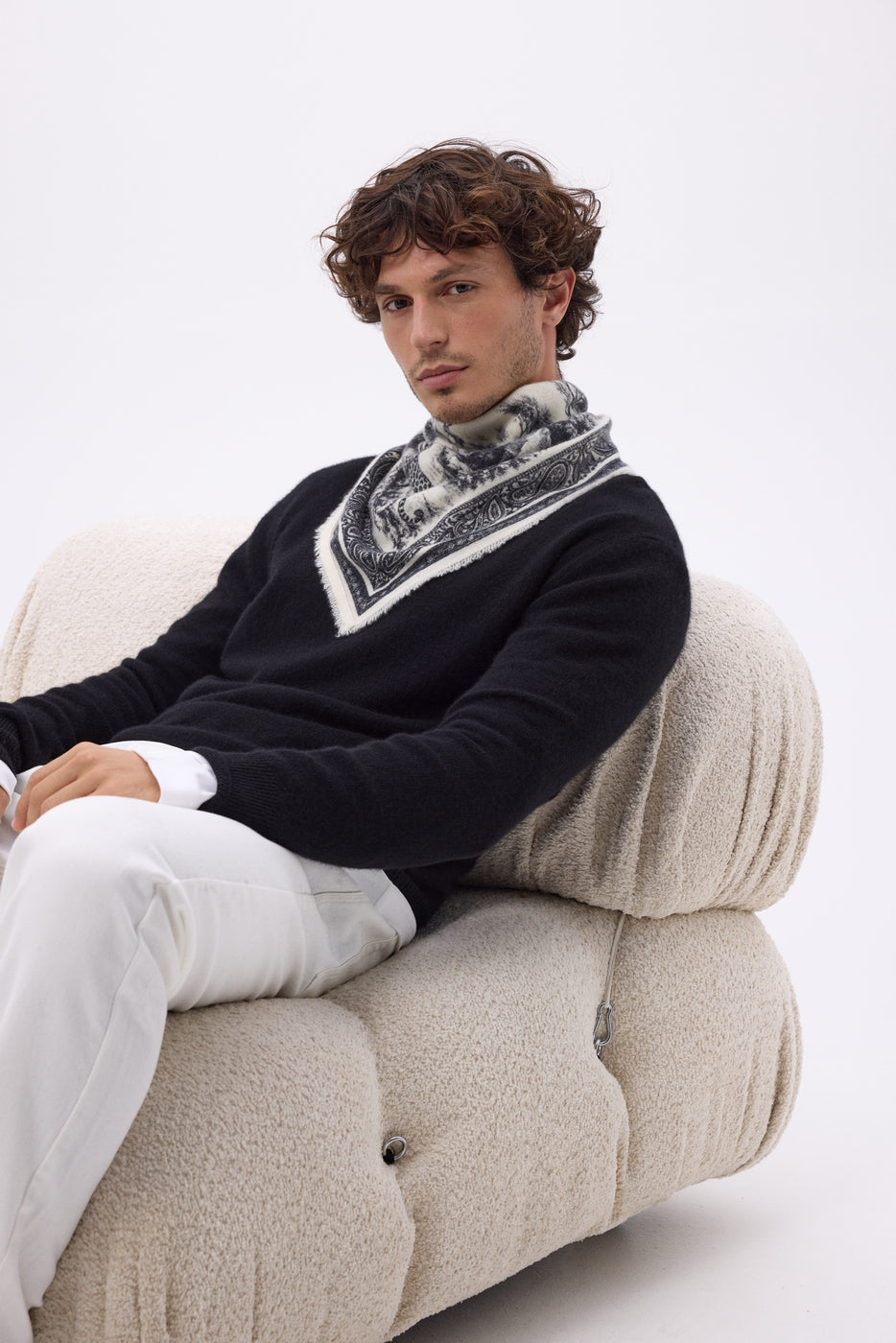 Petit Bandana Toile De Jouy - Noir - Homme