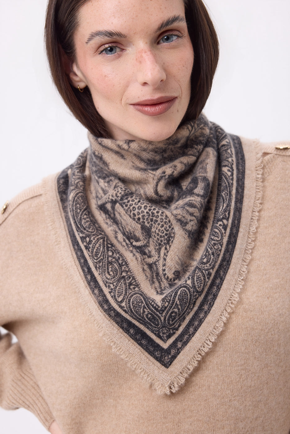 Bandana pequeño Toile de Jouy - Beige crema - Mujer