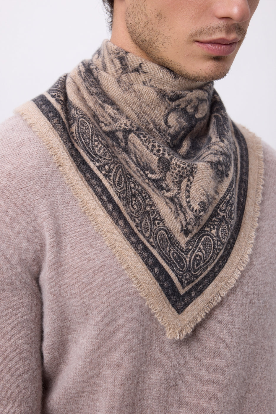 Petit Bandana Toile De Jouy - Beige Creme - Homme