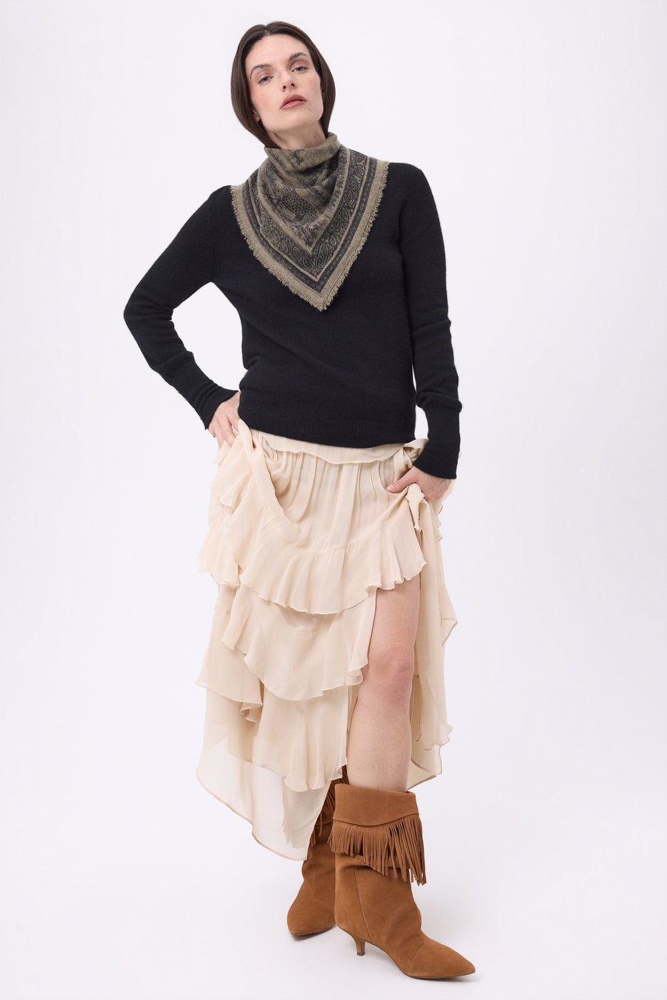 Bandana pequeño Toile de Jouy - caqui jaspeado - mujer