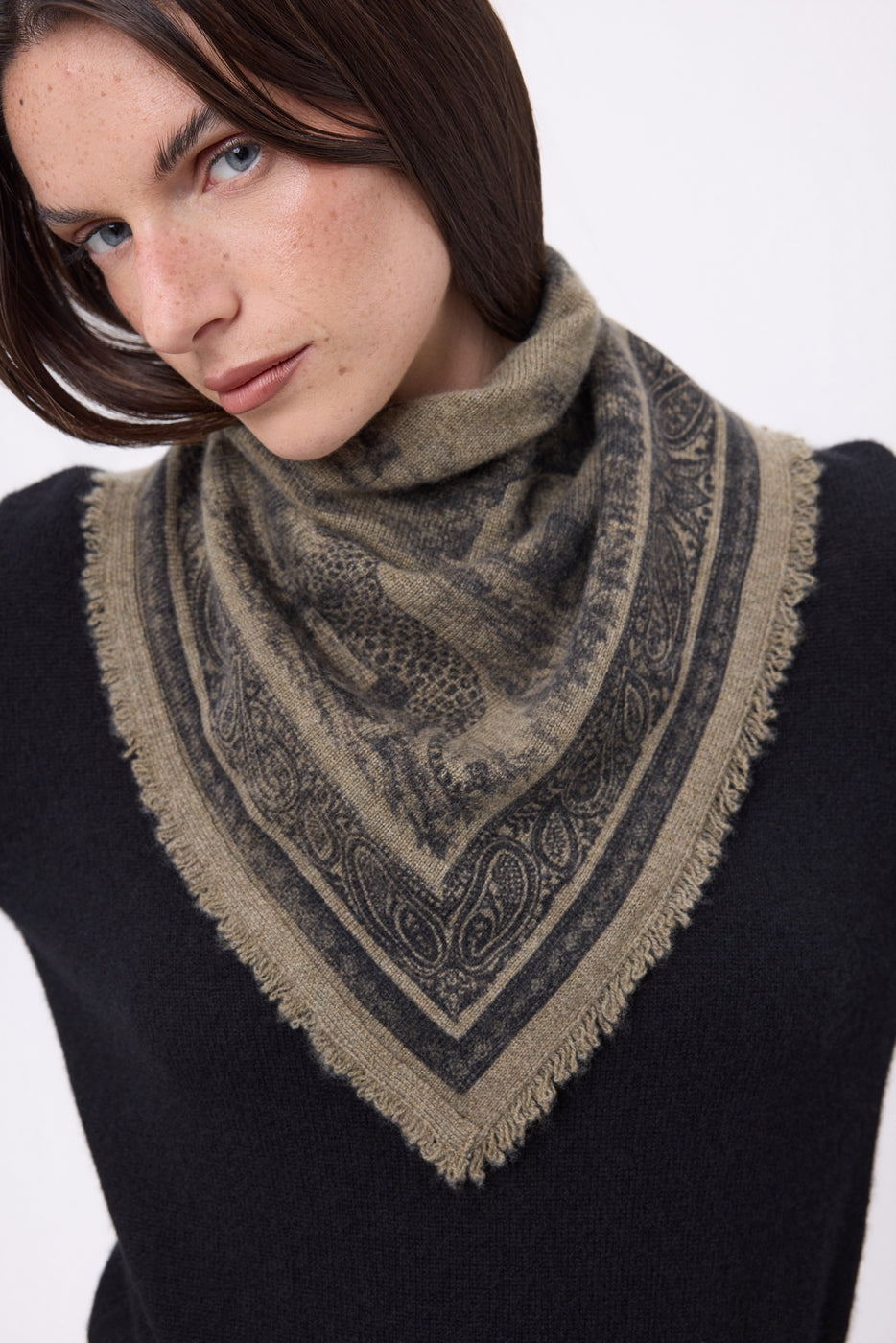 Bandana pequeño Toile de Jouy - caqui jaspeado - mujer