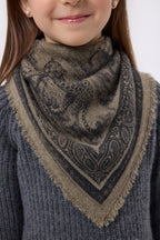 Small Toile De Jouy Bandana - Mottled Khaki - Kids