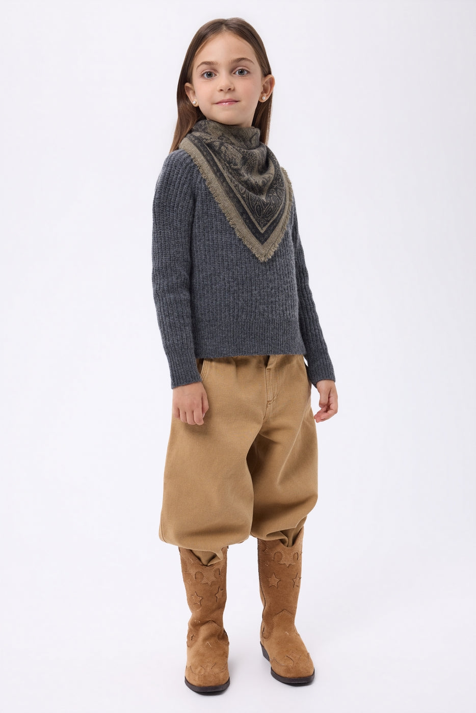 Small Toile De Jouy Bandana - Mottled Khaki - Kids
