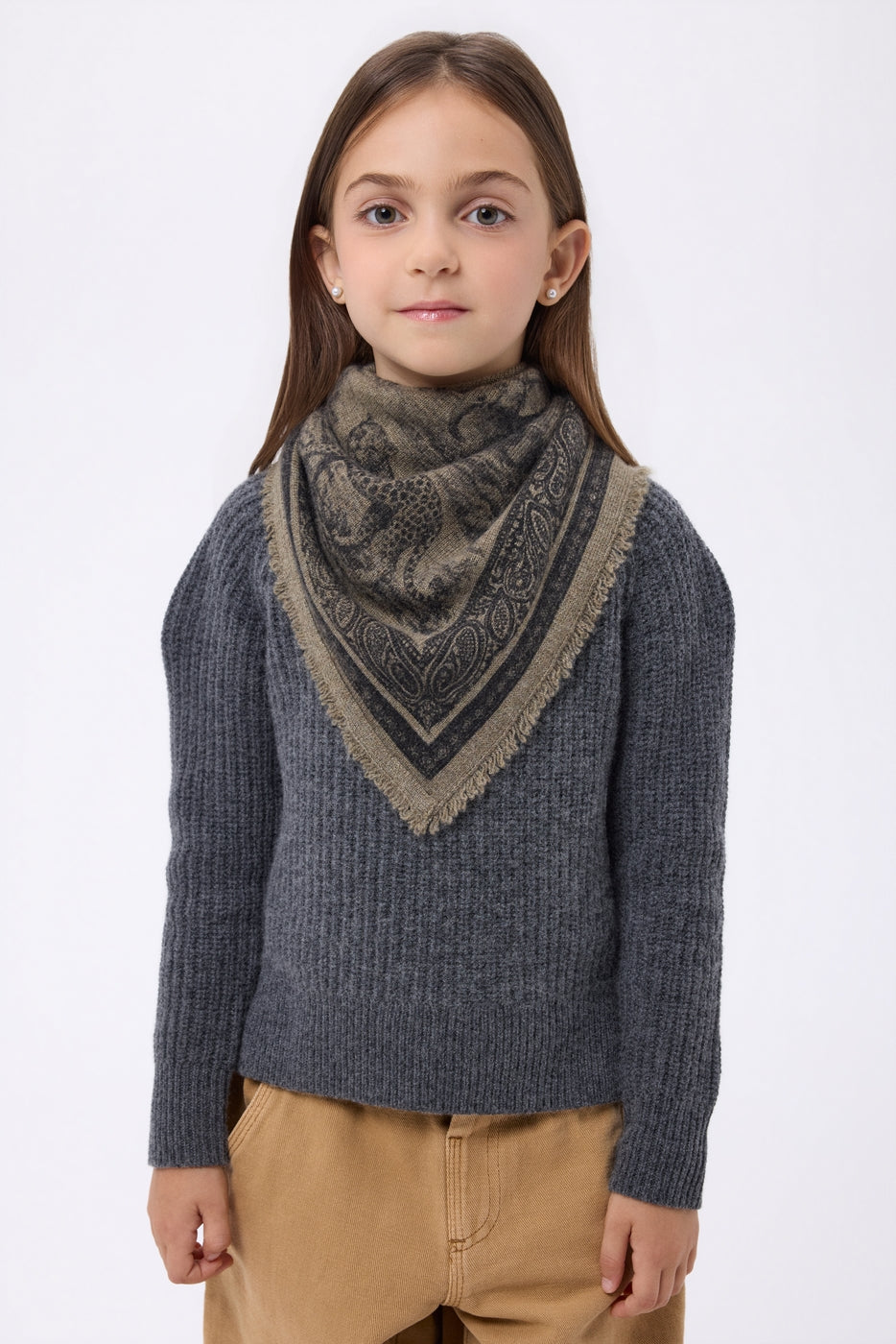 Small Toile De Jouy Bandana - Mottled Khaki - Kids