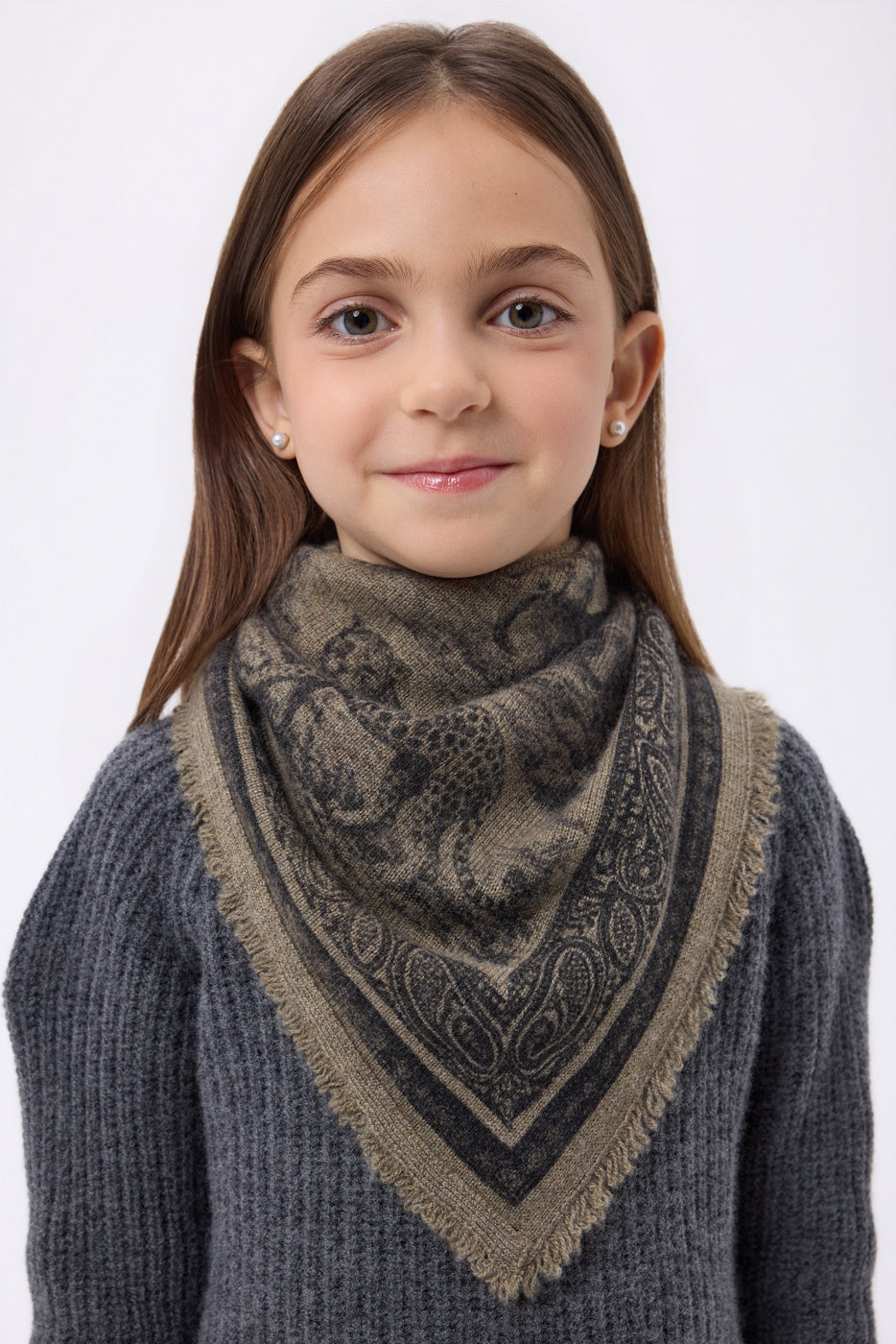 Small Toile De Jouy Bandana - Mottled Khaki - Kids
