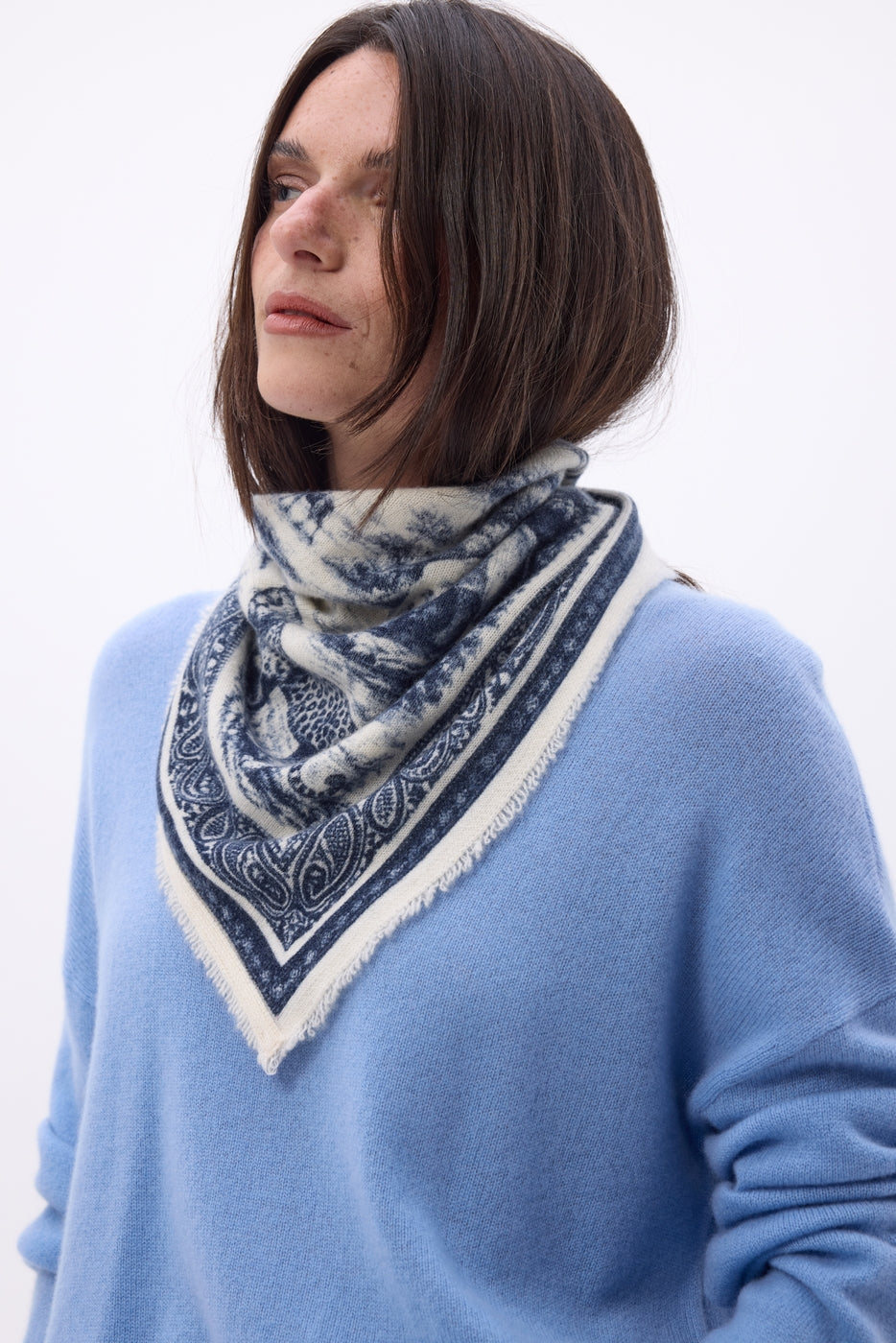 Small Toile De Jouy Bandana - Navy Blue - Women