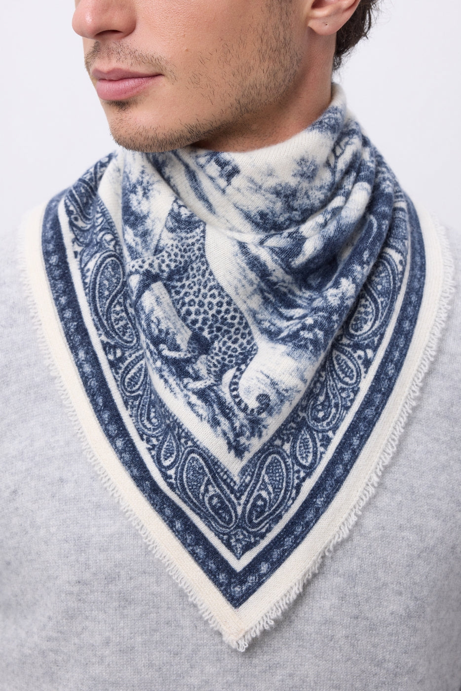 Petit Bandana Toile De Jouy - Bleu Marine - Homme