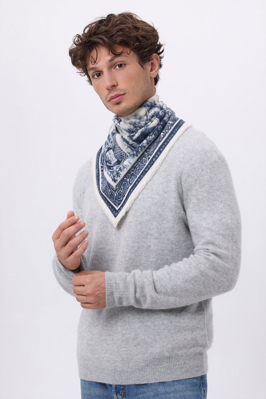 Petit Bandana Toile De Jouy - Bleu Marine - Homme