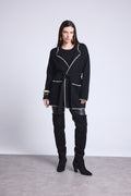 Chaqueta Larga Ribetes En Contraste Smeralda - Negro Blanco - Mujer