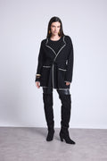 Veste Longue Bordures Contrastees Smeralda - Noir Blanc - Femme