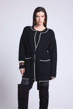 Chaqueta Larga Ribetes En Contraste Smeralda - Negro Blanco - Mujer