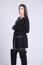 Chaqueta Larga Ribetes En Contraste Smeralda - Negro Blanco - Mujer