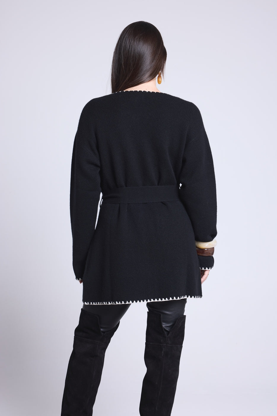 Chaqueta Larga Ribetes En Contraste Smeralda - Negro Blanco - Mujer