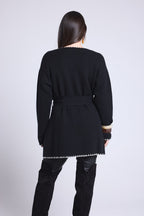 Veste Longue Bordures Contrastees Smeralda - Noir Blanc - Femme
