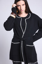 Veste Longue Bordures Contrastees Smeralda - Noir Blanc - Femme