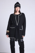 Chaqueta Larga Ribetes En Contraste Smeralda - Negro Blanco - Mujer